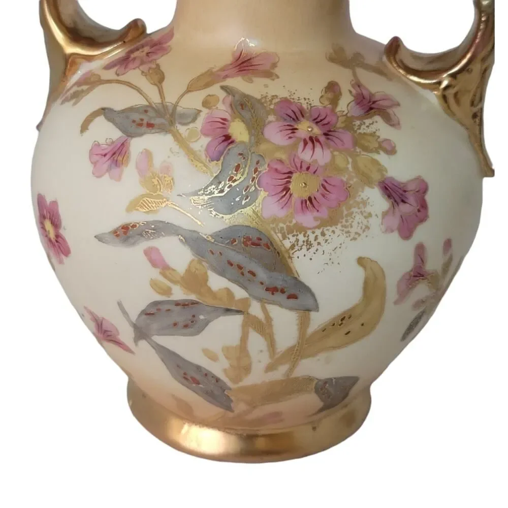 1800S ROBERT HANKE AUSTRIA HAND PAINTED VASE HEAVY‎ GOLD ACCENT 10